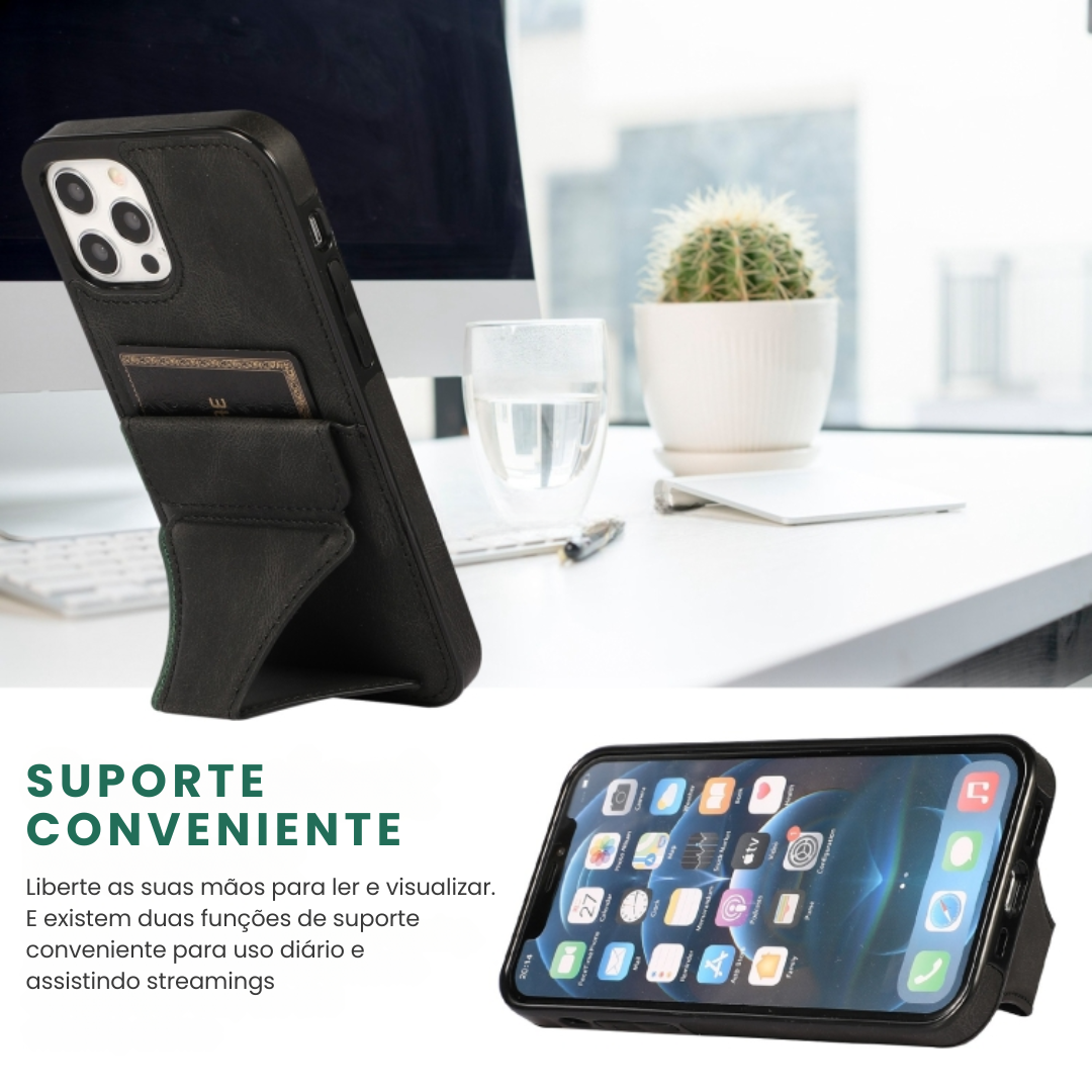 Case de Couro iPhone - SlimVault Preto