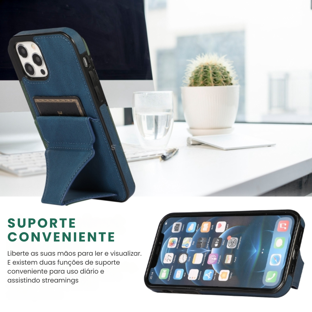 Case de Couro iPhone - SlimVault Azul