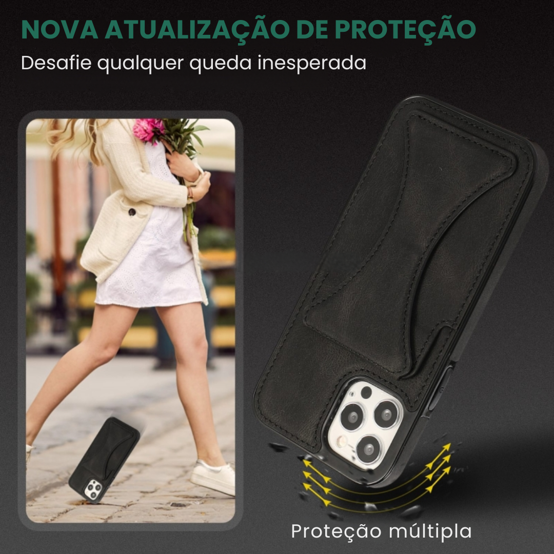 Case de Couro iPhone - SlimVault Preto