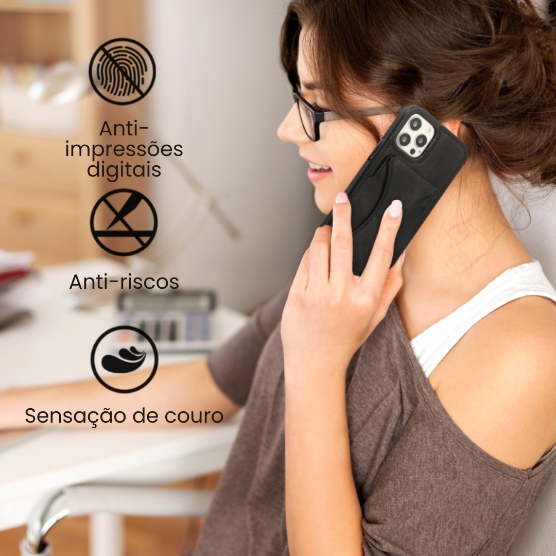 Case de Couro iPhone - SlimVault Preto