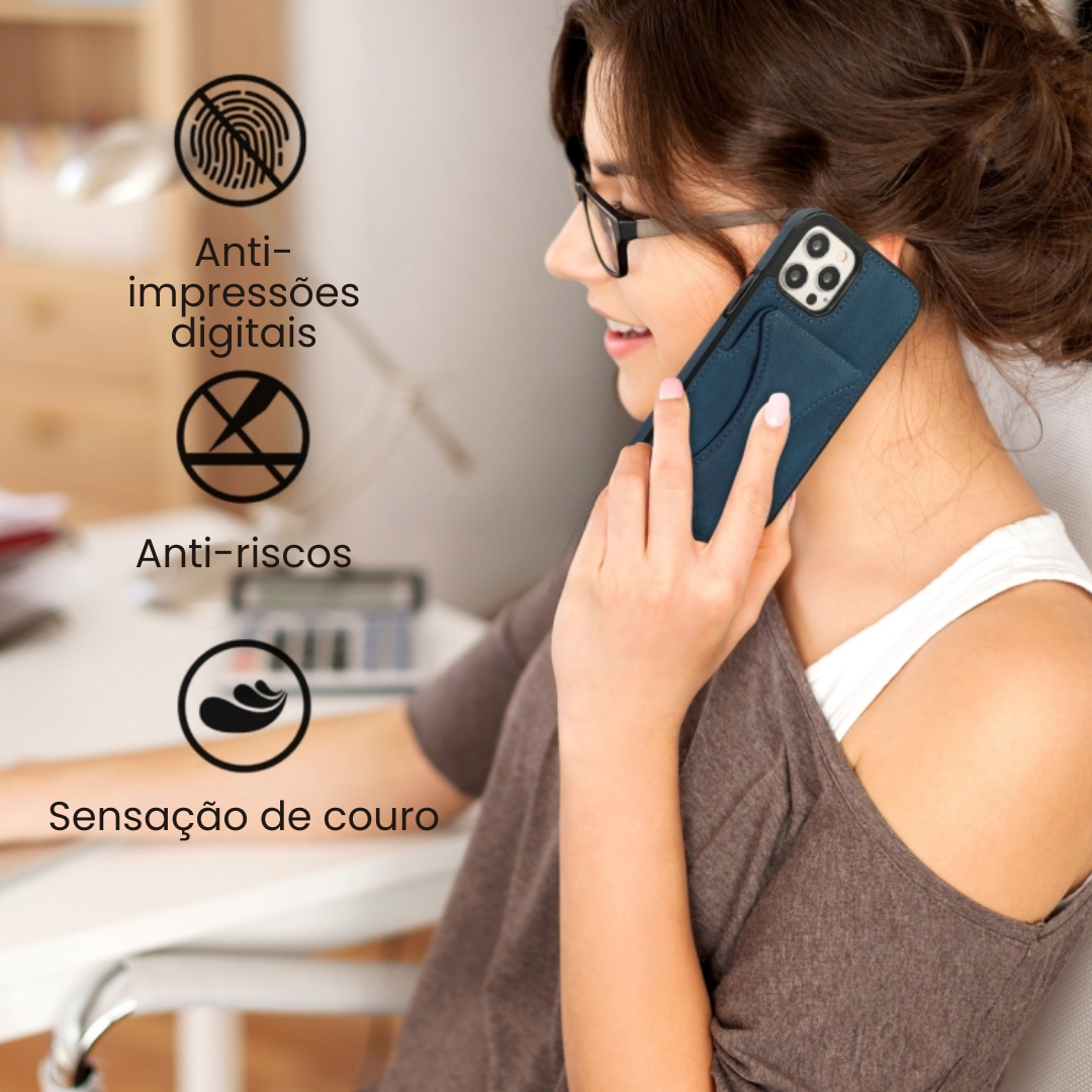 Case de Couro iPhone - SlimVault Azul