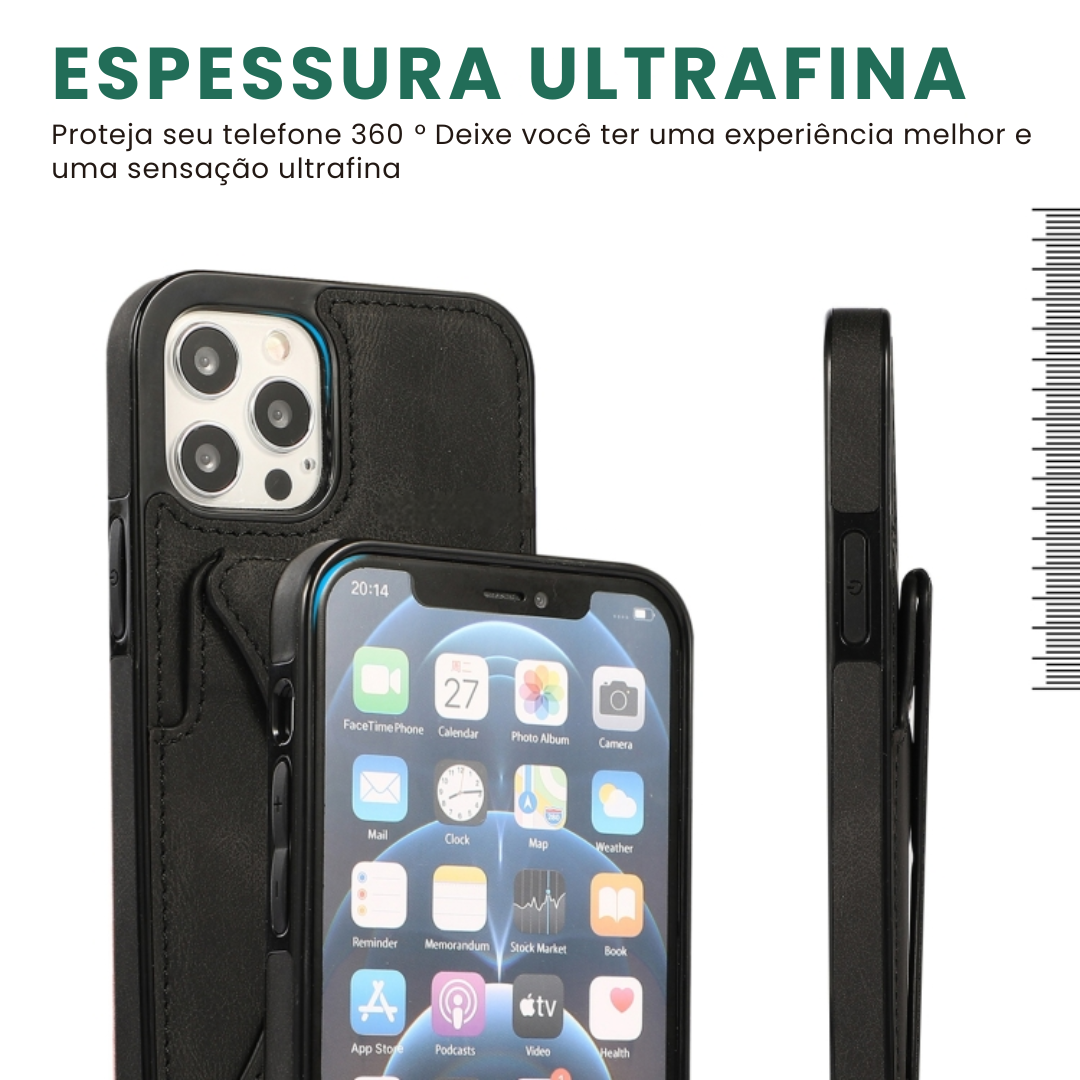 Case de Couro iPhone - SlimVault Preto