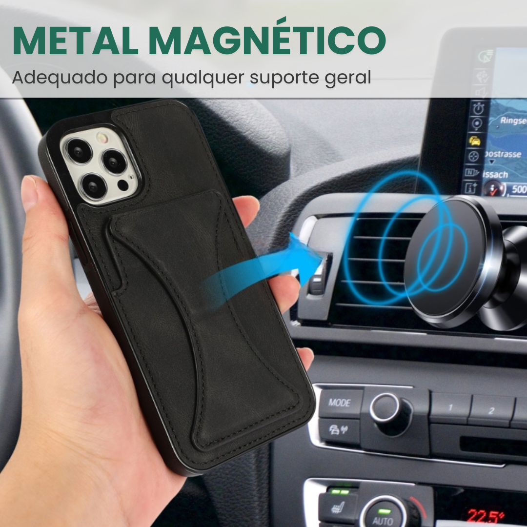 Case de Couro iPhone - SlimVault Preto